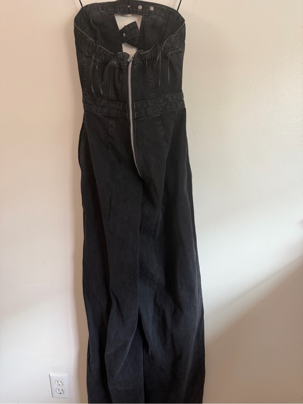 AKIRA Black Denim Strapless Jumpsuit with Corset Detail - Picture 3 of 4